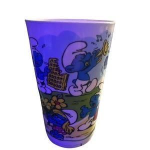 Vintage 1980 Peyo Smurfs 11oz Kids Tumbler Cup Deka Plastic Band Smurfette Papa